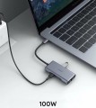 AUKEY CB-C75 aluminiowy Hub USB-C | 6w1 | RJ45 Ethernet 10/100/1000Mbps | 3xUSB 3.1 | HDMI 4k@30Hz | USB-C Power Delivery 100W