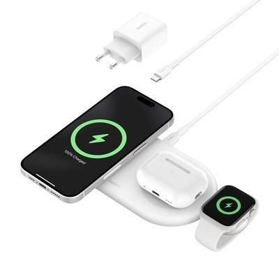 Belkin Ładowarka bezprzewodowa BoostCharge Pro Qi2 15W 3w1 biała