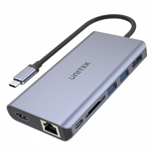 Unitek HUB USB-C 2x USB 3.1, HDMI 2.0, DP 1.4, RJ45, SD, PD 100W; D1056A