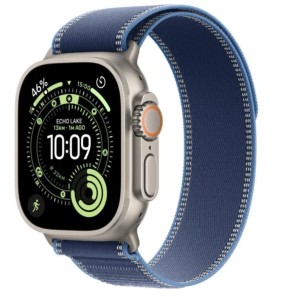 Apple Watch Ultra 3 GPS + Cellular, koperta 49 mm z tytanu w kolorze naturalnym, opaska Trail w kolorze niebieskim/jaskrawoniebieskim - rozmiar S/M