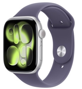 Apple Watch Series 11 GPS+Cellular koperta 46 mm z aluminium w kolorze srebrnym, pasek sportowy w kolorze mlecznego fioletu - rozmiar S/M