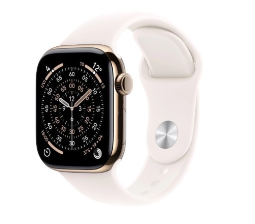 Apple Watch Series 11 GPS + Cellular koperta 46 mm z tytanu w kolorze złotym, pasek sportowy w kolorze łagodnego różu - rozmiar S/M