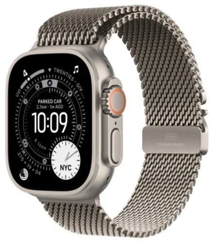 Apple Watch Ultra 3 GPS + Cellular, koperta 49 mm z tytanu w kolorze naturalnym, bransoleta mediolańska z tytanu w kolorze naturalnym - rozmiar M