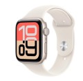 Apple Watch SE 3 GPS koperta 40 mm z aluminium w kolorze księżycowej poświaty, pasek sportowy w kolorze księżycowej poświaty - rozmiar M/L