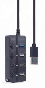Gembird HUB 4-portowy USB (1 x USB 3.1 + 3 x USB 2.0) z przyciskami włączania/wyłączania oraz wskaźnikiem LED