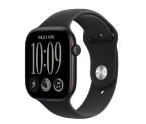 Apple Watch seria 12 GPS, koperta 46 mm z aluminium w kolorze czarnym, pasek sportowy w kolorze czarnym - rozmiar S/M