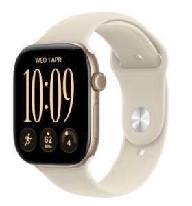 Apple Watch seria 12 GPS, koperta 46 mm z aluminium w kolorze jasnego złota, pasek sportowy w kolorze piasku - rozmiar S/M