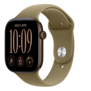 Apple Watch seria 12 GPS+Cellular, koperta 42 mm z aluminium w kolorze ciemnego brązu, pasek sportowy w kolorze oliwki - rozmiar S/M