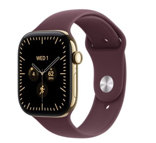 Apple Watch seria 12 GPS + Cellular, koperta 42 mm z tytanu w kolorze żywego złota, pasek sportowy w kolorze burgunda - rozmiar M/L