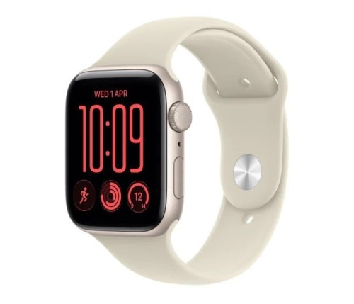 Apple Smartwatch Watch SE 3 GPS, koperta 40mm z aluminium w kolorze księżycowej poświaty, pasek sportowy w kolorze piaskowym - rozmiar M/L