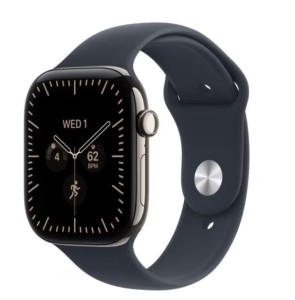 Apple Watch seria 12 GPS + Cellular, koperta 46 mm z tytanu w kolorze naturalnym, pasek sportowy w kolorze granatu - rozmiar S/M