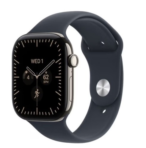 Apple Watch seria 12 GPS + Cellular, koperta 46 mm z tytanu w kolorze naturalnym, pasek sportowy w kolorze granatu - rozmiar M/L