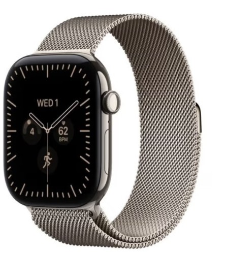 Apple Watch seria 12 GPS + Cellular, koperta 46 mm z tytanu w kolorze naturalnym, bransoleta mediolańska w kolorze naturalnym S/M