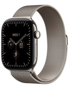 Apple Watch seria 12 GPS + Cellular, koperta 46 mm z tytanu w kolorze naturalnym, bransoleta mediolańska w kolorze naturalnym M/L