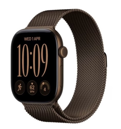Apple Watch Series 12 GPS+Cellular, koperta 46 mm z aluminium w kolorze ciemnego brązu, bransoleta mediolańska w kolorze ciemnego brązu - rozmiar S/M