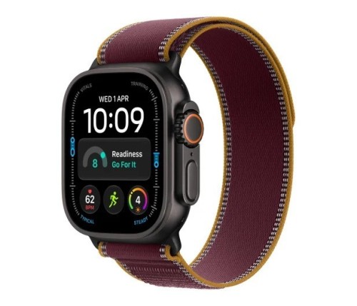 Apple Smartwatch Watch Ultra 4 GPS + Cellular, koperta 49mm z tytanu w kolorze czarnym, opaska Trail w kolorze burgunda - rozmiar S/M