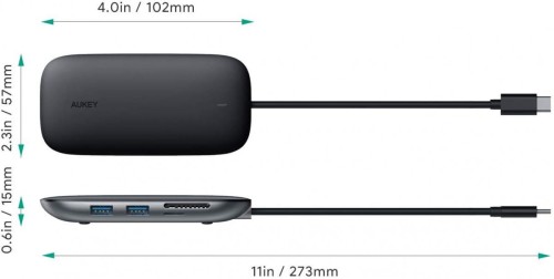AUKEY CB-C71 aluminiowy HUB USB-C | 8w1 | RJ45 Ethernet 10/100/1000Mbps | 3xUSB 3.1 | HDMI 4k@30Hz | SD i microSD | USB-C Power Delivery 100W