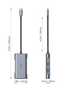 AUKEY CB-C75 aluminiowy Hub USB-C | 6w1 | RJ45 Ethernet 10/100/1000Mbps | 3xUSB 3.1 | HDMI 4k@30Hz | USB-C Power Delivery 100W