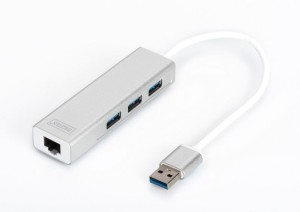 Digitus HUB/Koncentrator 3-portowy USB 3.0 SuperSpeed z Gigabit LAN adapter, aluminium