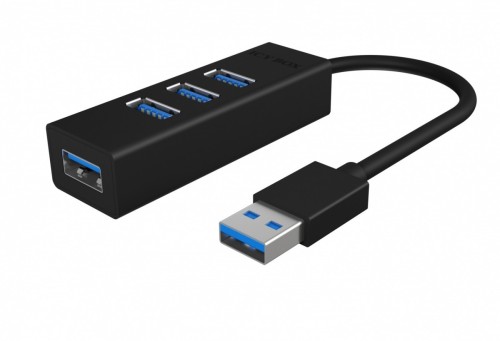 IcyBox Hub IB-HUB1419-U3 USB 3.0 na 4-Port Type-A, Aluminium,      czarny, Kabel 15cm