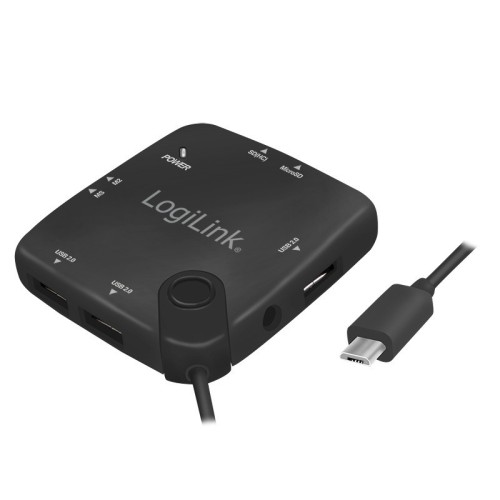 LogiLink Hub USB 2.0, 3 porty, z czytnikiem kart, OTG, Micro-USB, Android